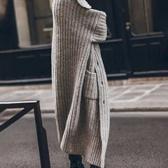 Chunky knit longline cardigan in Grey, side view