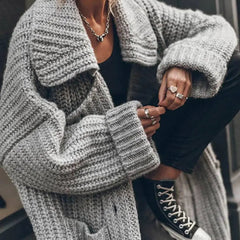 Chunky knit longline cardigan in Grey with side pockets