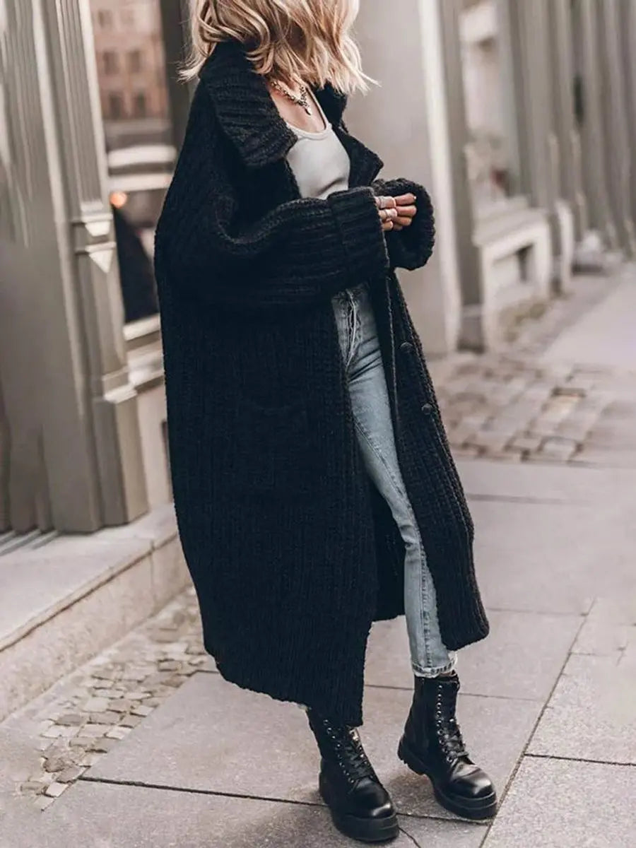 Chunky knit longline cardigan in Black