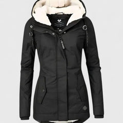 Women's fleece-lined hooded winter coat in black