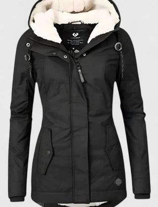 Women's fleece-lined hooded winter coat in black