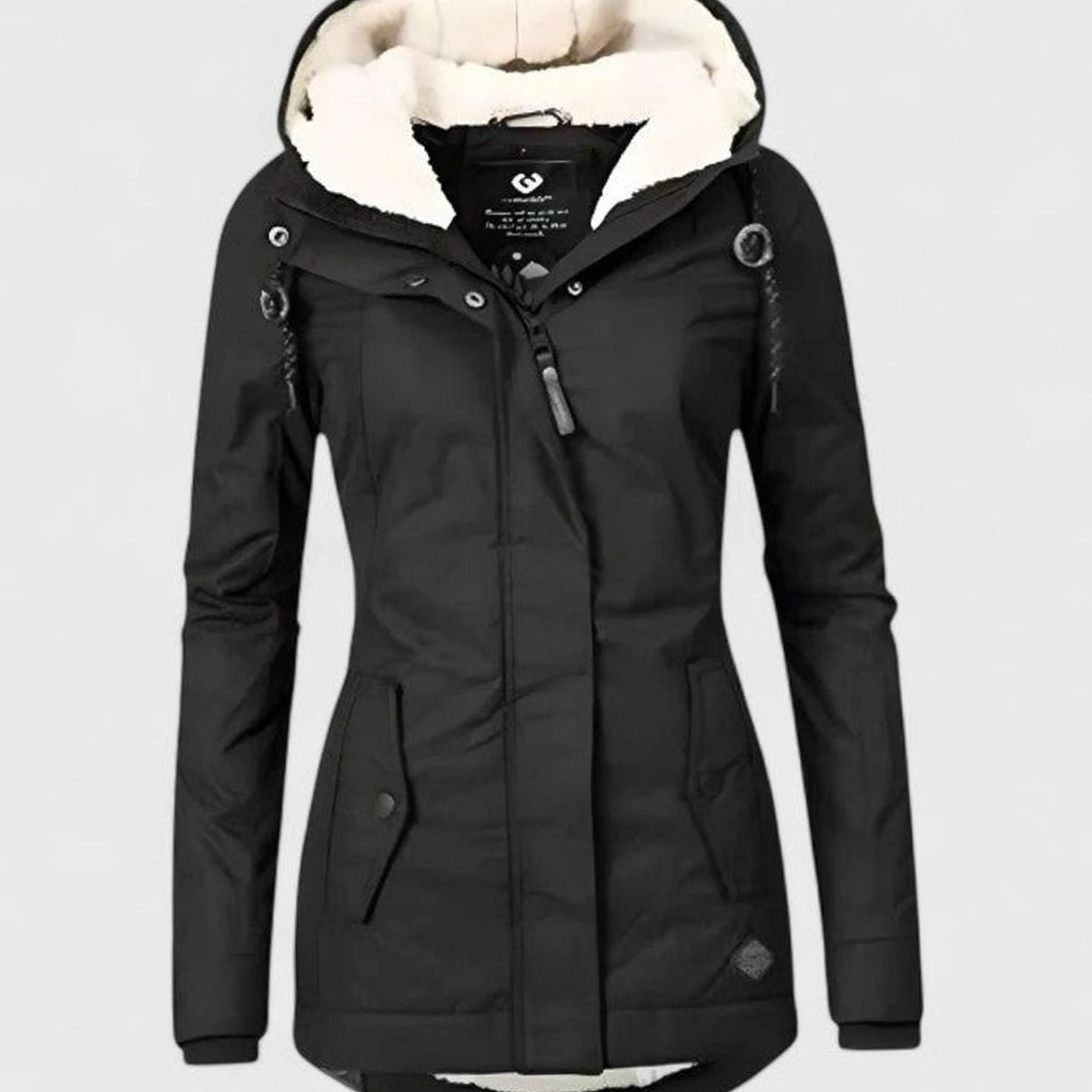 Women's fleece-lined hooded winter coat in black