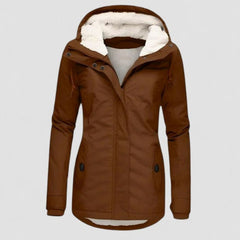 Women's fleece-lined hooded winter coat in brown