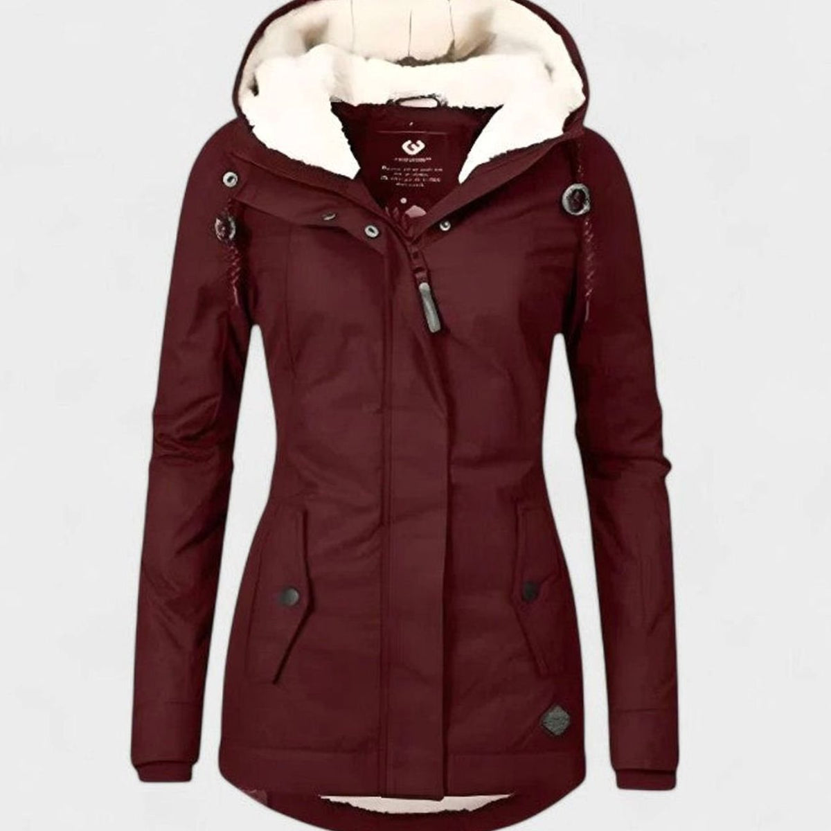 Women's fleece-lined hooded winter coat in red