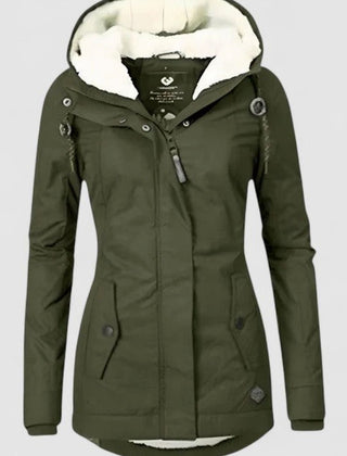 Women's fleece-lined hooded winter coat in green