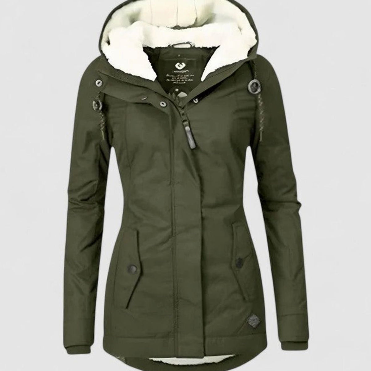Women's fleece-lined hooded winter coat in green