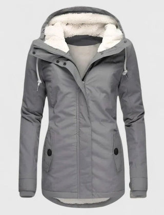 Women's fleece-lined hooded winter coat in grey
