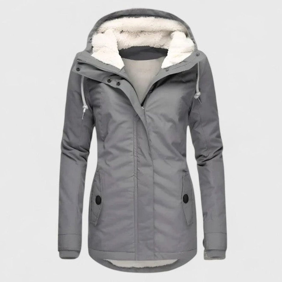 Women's fleece-lined hooded winter coat in grey